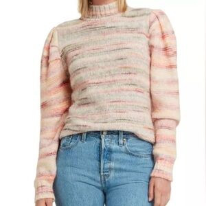 H Halston Puff Sleeve Multicolor Poly/Wool Blend Mockneck Sweater small/medium
